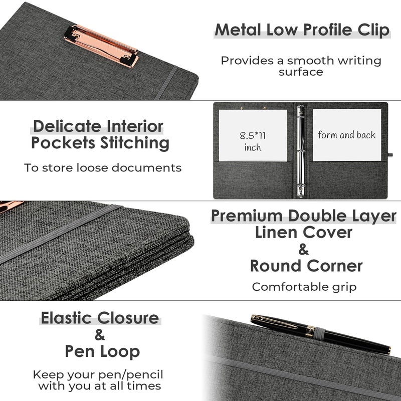 EYROZILL 3 Ring Binder  1 Inch Linen Binder Organizer for Letter Size (8.5"" x 11"") with 5 Tab Dividers  File Folder Labels and Low Profile Clipboards  School and Office Supplies- Darkgrey - Image 4